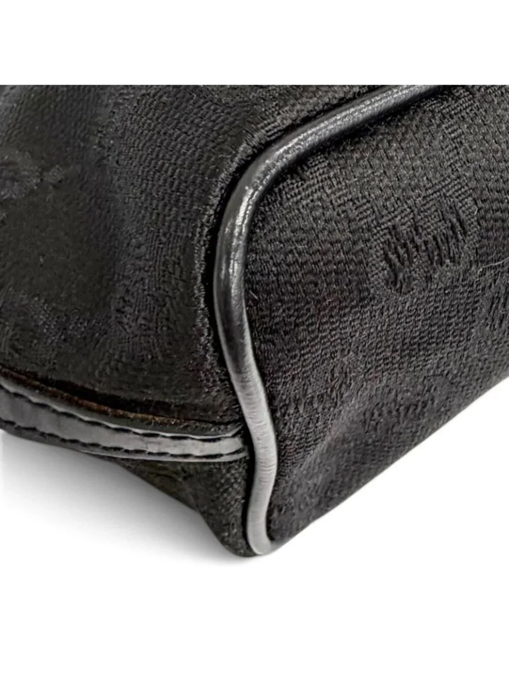 Gucci Vintage GG Canvas Leather Logo Plate Pouch Handbag Black